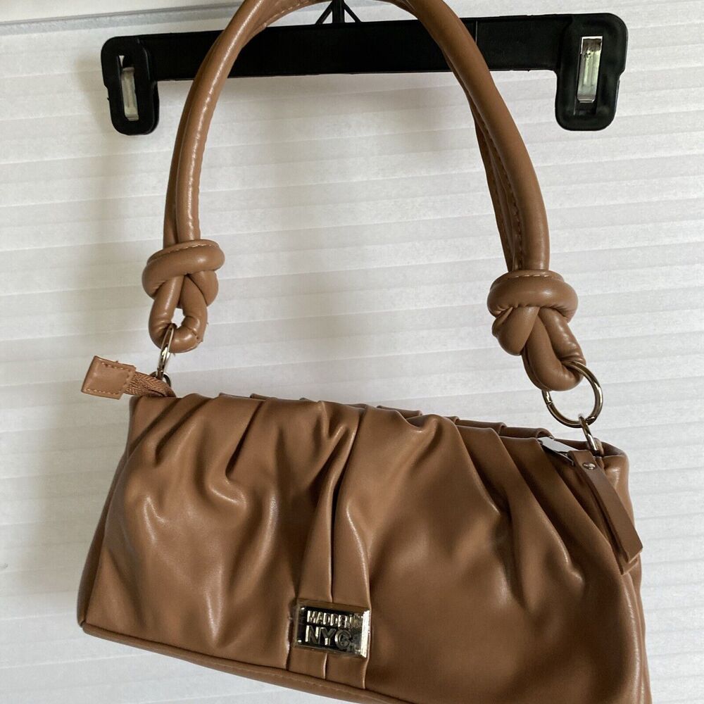 Madden NYC Tan Purse Knotted Double Strap Inside Zipper Pocket 5 X 10